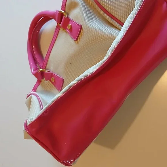 NWT Victoria Secret Cream & Barbie Pink Zippered Handbag - Picture 5 of 11